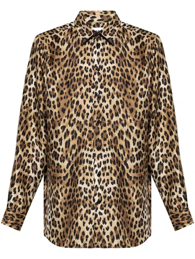 Moschino Leopard-print Shirt In Brown