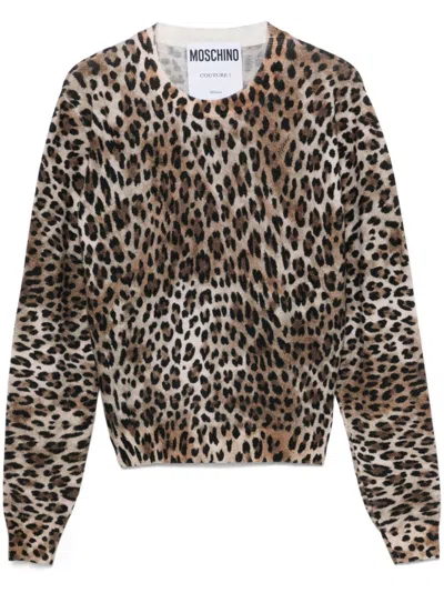 Moschino Leopard-print Sweater In Brown