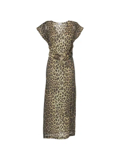 Moschino Leopard-print Belted Maxi Dress In Brown