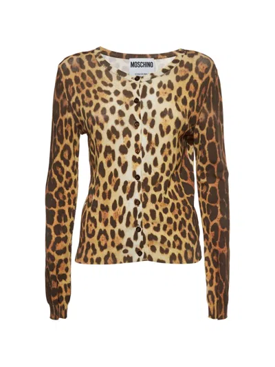 Pre-owned Moschino Leopard-print Cardigan In Brown