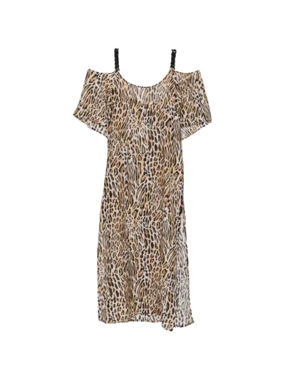 Moschino Leopard-print Cold-shoulder Midi Dress In Multi
