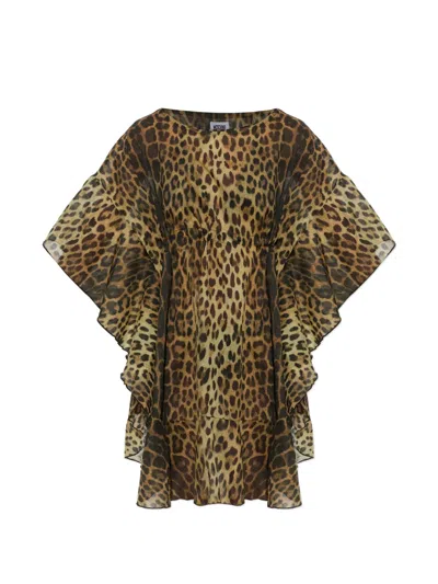 Moschino Leopard-print Ruffled Mini Dress In Brown