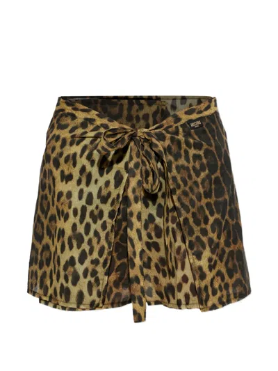 Moschino Leopard-print Wrap Short Pareo In Brown