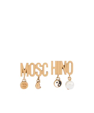 Moschino Letter Logo Earrings In Yellow