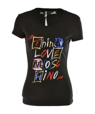 Moschino Letter Printed Stretch T-shirt In Black