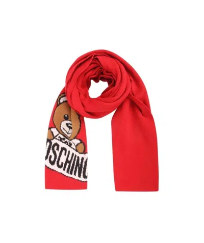 Moschino Letter Teddy Bear Scarf In Red