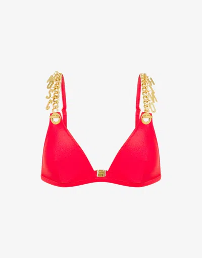 Moschino Lettering Charm Triangle Bikini Top In Red
