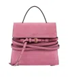 Moschino Small Tie Me Suede Top Handle Bag In Pink
