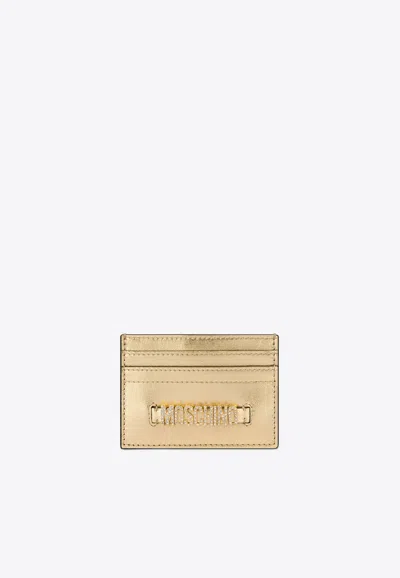 Moschino Lettering Logo Leather Cardholder In Gold