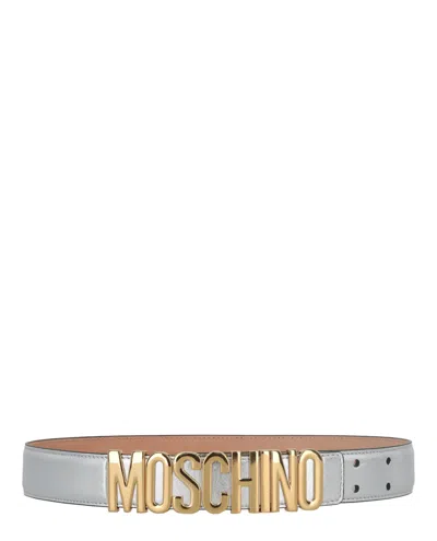 Moschino Lettering Logo Metallic Belt In White
