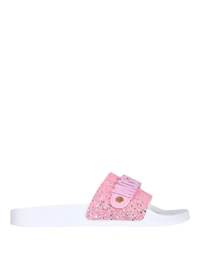 Moschino Slide Sandal With Lettering Logo In Nude & Neutrals