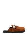 Moschino Suede Open Toe Flat Sole Slides In Brown