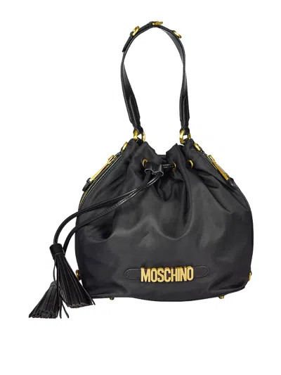 Moschino Lettering Nylon Bucket In Black