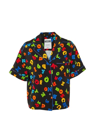 Pre-owned Moschino Letter-print Crepe Shirt In Black