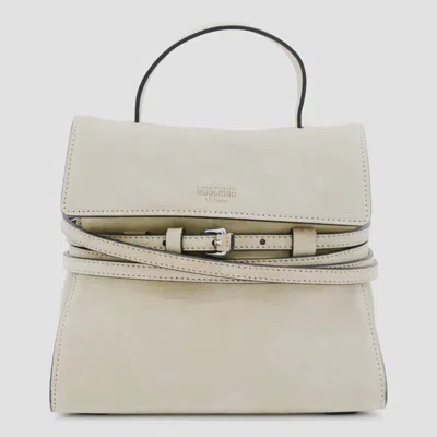 Moschino Light Beige Leather Top Handle Bag In Brown