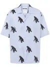 Moschino Poplin Shirt Allover Chimpanzee In Light Blue