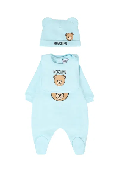 Moschino Light Blue Baby Set For Baby Boy With Teddy Bear