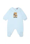 Moschino Light Blue Babygrow For Baby Boy With Teddy Bear In Light Blue