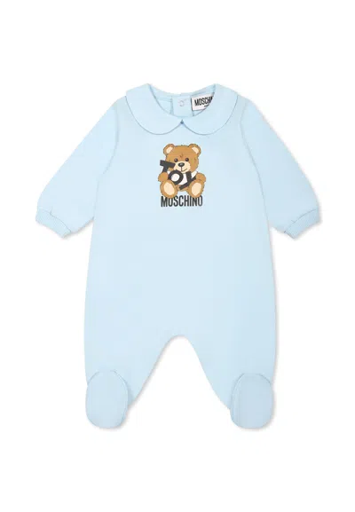 Moschino Light Blue Babygrow For Baby Boy With Teddy Bear