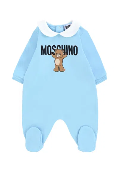 Moschino Light Blue Babygrow For Baby Boy With Teddy Bear