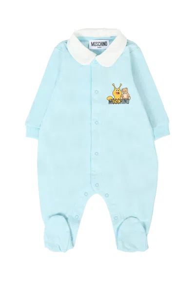 Moschino Light Blue Babygrow For Baby Boy With Teddy Bear
