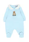 Moschino Light Blue Babygrow For Baby Boy With Teddy Bear In Blue