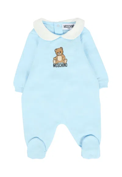 Moschino Light Blue Babygrow For Baby Boy With Teddy Bear