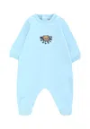 Moschino Light Blue Babygrow For Baby Boy With Teddy Bear In Blue
