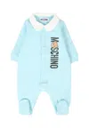 Moschino Light Blue Babygrow For Baby Boy With Teddy Bear In Blue