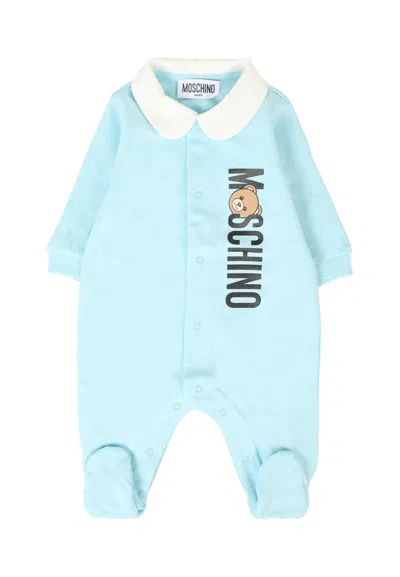 Moschino Light Blue Babygrow For Baby Boy With Teddy Bear