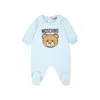 Moschino Light Blue Babygrow For Baby Boy With Teddy Bear