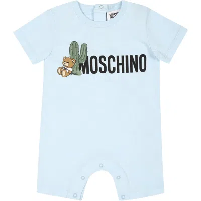 Moschino Light Blue Babygrow For Baby Boy With Teddy Bear And Cactus