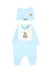 Moschino Light Blue Babygrow Set For Baby Boy With Teddy Bear In Blue