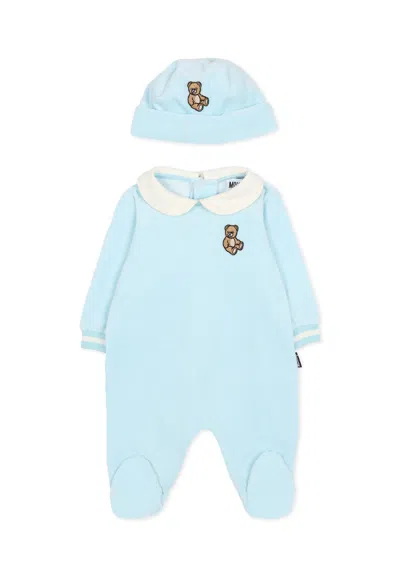 Moschino Light Blue Babygrow Set For Baby Boy With Teddy Bear