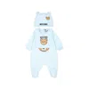 MOSCHINO LIGHT BLUE BABYGROW SET FOR BABY BOY WITH TEDDY BEAR