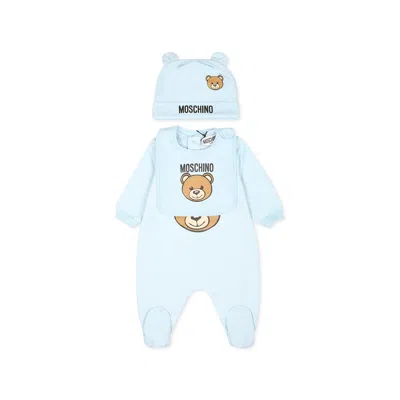 Moschino Light Blue Babygrow Set For Baby Boy With Teddy Bear