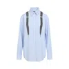 Moschino Couture Light Blue Cotton Striped Shirt With Decorative Straps In Blue
