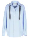 Moschino Couture Light Blue Cotton Striped Shirt With Decorative Straps In Light Blue