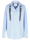 Moschino Couture Light Blue Cotton Striped Shirt With Decorative Straps In Blue