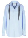 Moschino Couture Light Blue Cotton Striped Shirt With Decorative Straps In Blue