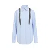Moschino Couture Light Blue Cotton Striped Shirt With Decorative Straps