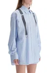 Moschino Couture Light Blue Cotton Striped Shirt With Decorative Straps