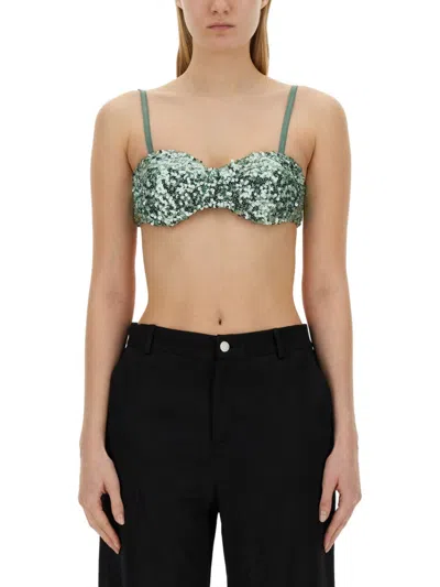 Moschino Light Blue Embellished Scoop Neck Top
