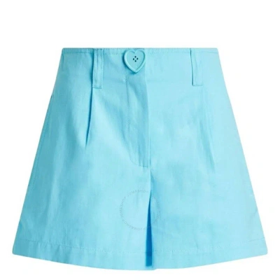 Moschino Light Blue Heart-button Cotton And Linen-blend Shorts