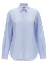 Moschino Striped Poplin Shirt Goose Embroidery In Light Blue