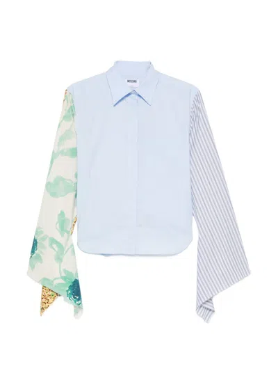 Moschino Light Blue Panelled Floral Stripe Shirt In Multi