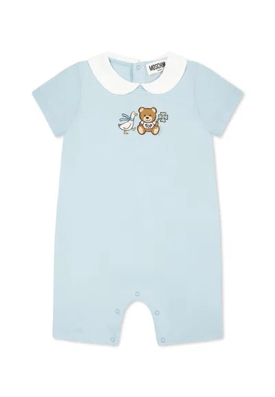 Moschino Light Blue Romper For Baby Boy With Teddy Bear