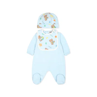 Moschino Light Blue Set Babygrow For Baby Boy With Teddy Bear