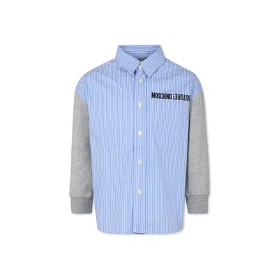 Moschino Kids' Light Blue Shirt For Boy With Black Logo