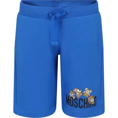 Moschino Light Blue Shorts For Kids With Teddy Bears And Logo